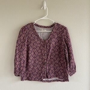 Marine Layer Women's Size Small Printed Colette Doublecloth Top Fan Block Print